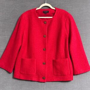 Talbots Jacket 18W Red Boiled Wool Classic Career Blazer Holiday Party Cocktail